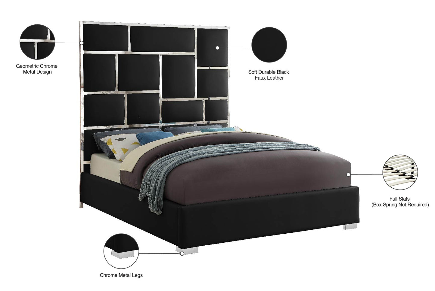 venti black faux leather queen bed q