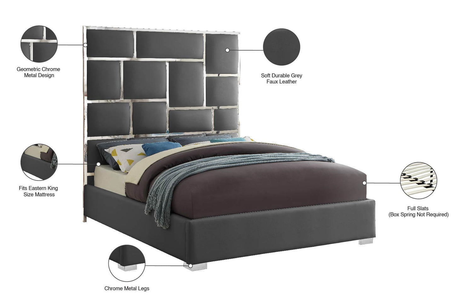 venti grey faux leather king bed k