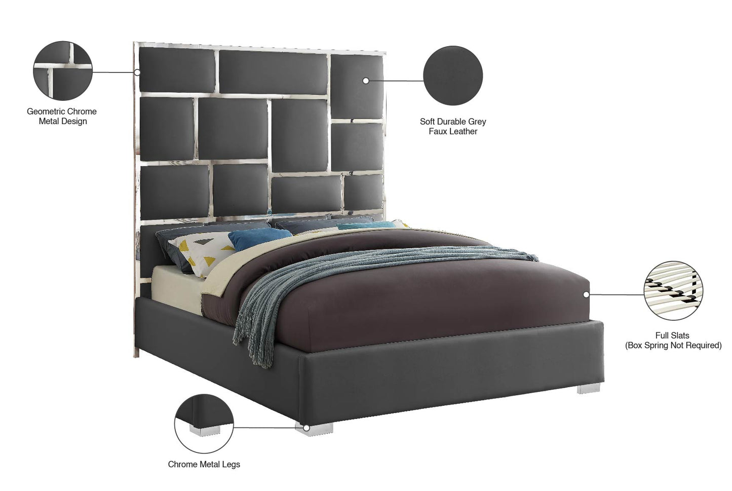 venti grey faux leather queen bed q