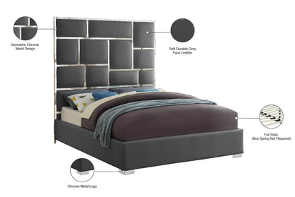 Venti Grey Faux Leather Queen Bed Q