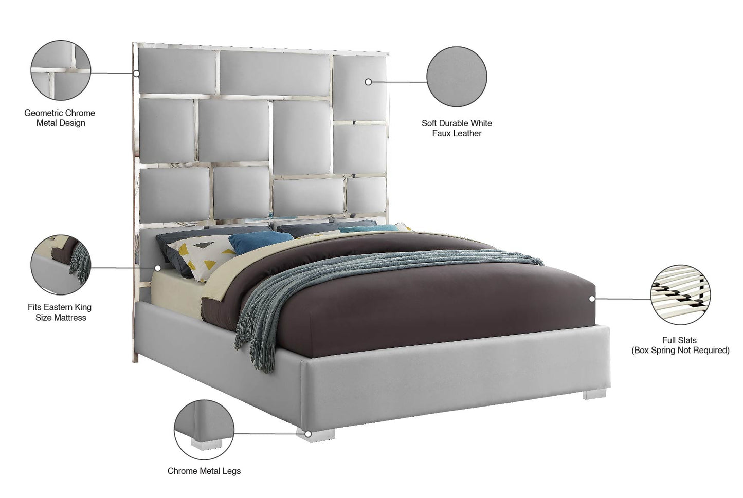 venti white faux leather king bed k