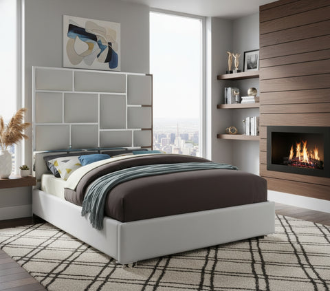 Laurel White Vegan Leather Upholstered King Bed, 1 Piece