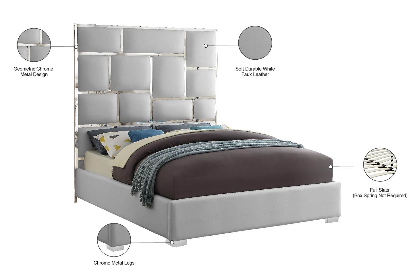 venti white faux leather queen bed q