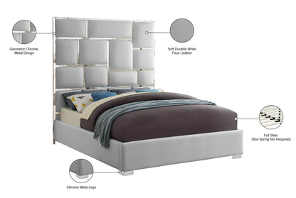 Venti White Faux Leather Queen Bed Q