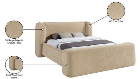 Farrah Beige Chenille Fabric Upholstered Full Bed, 1 Piece