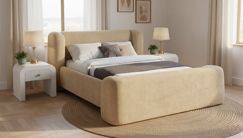 Farrah Beige Chenille Fabric Upholstered Full Bed, 1 Piece