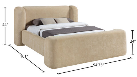 Farrah Beige Chenille Fabric Upholstered King Bed, 1 Piece