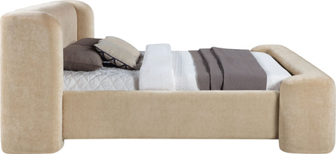 Farrah Beige Chenille Fabric Upholstered King Bed, 1 Piece