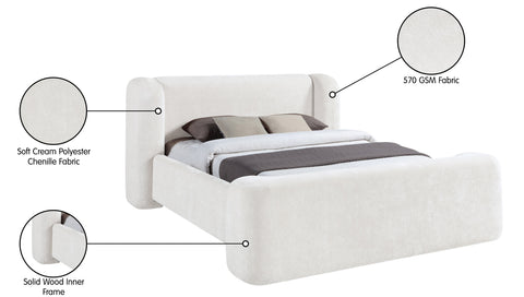 Farrah Cream Chenille Fabric Upholstered Full Bed, 1 Piece