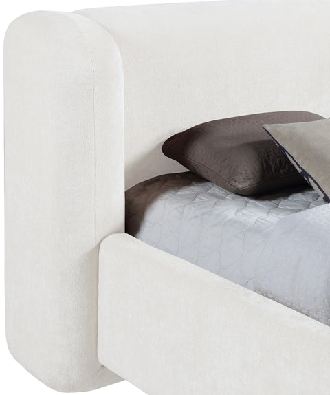 Farrah Cream Chenille Fabric Upholstered Full Bed, 1 Piece