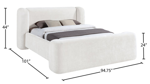Farrah Cream Chenille Fabric Upholstered King Bed, 1 Piece