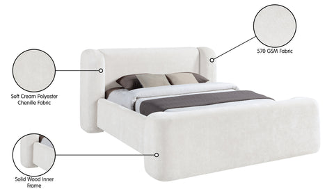 Farrah Cream Chenille Fabric Upholstered King Bed, 1 Piece