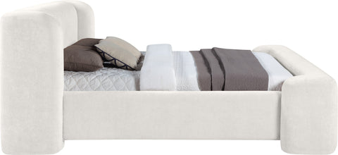 Farrah Cream Chenille Fabric Upholstered Queen Bed, 1 Piece