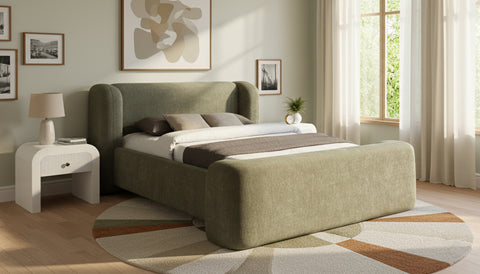 Farrah Green Chenille Fabric Upholstered Full Bed, 1 Piece