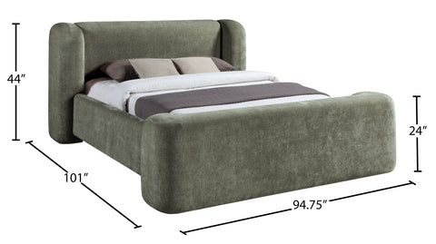Farrah Green Chenille Fabric Upholstered King Bed, 1 Piece