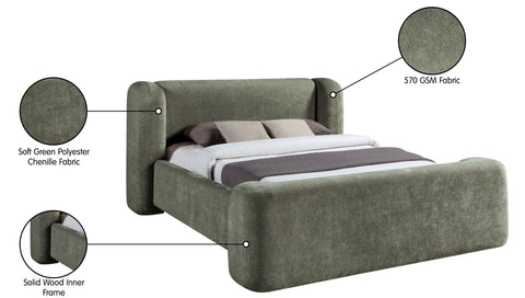 Farrah Green Chenille Fabric Upholstered King Bed, 1 Piece