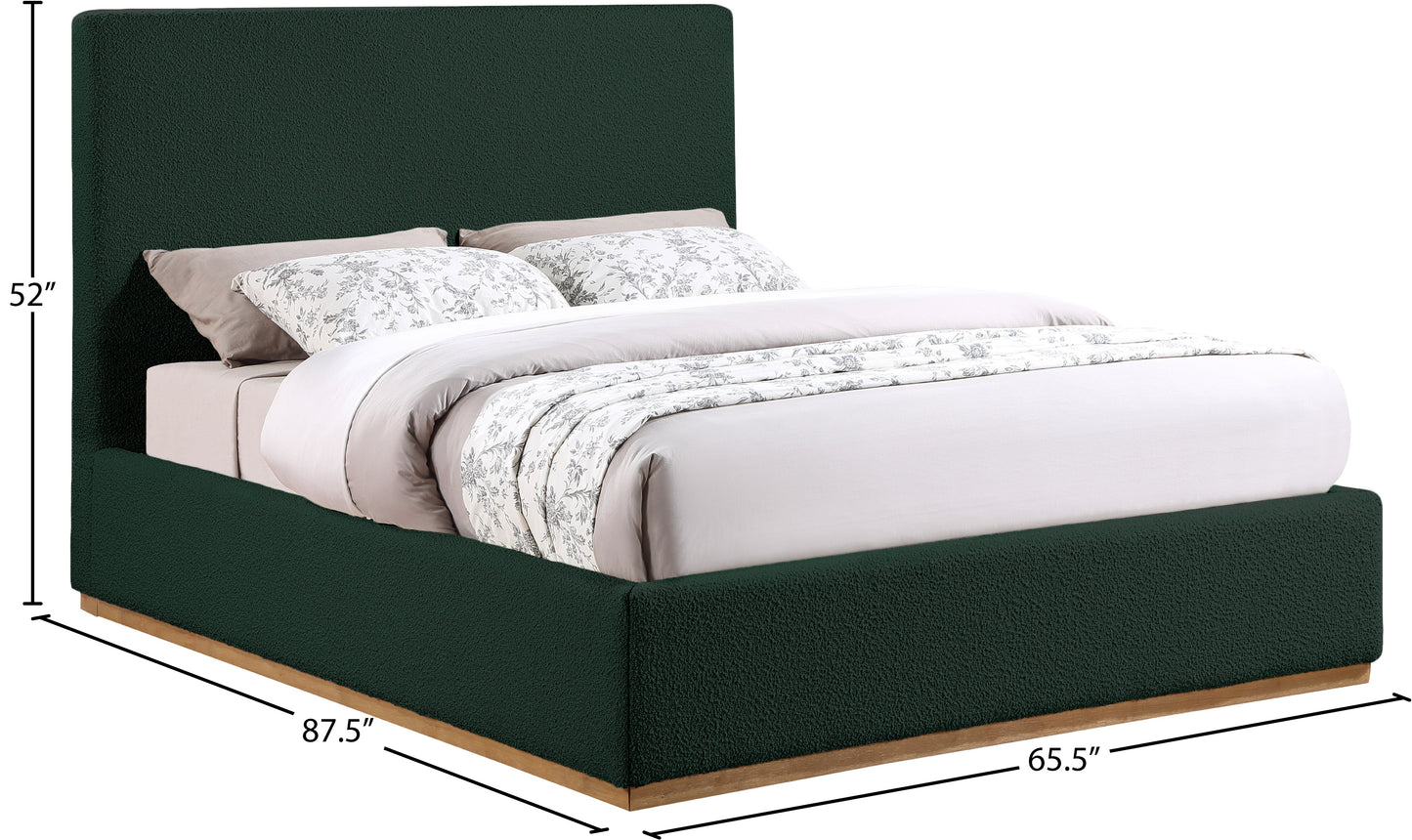 stella green boucle fabric queen bed q