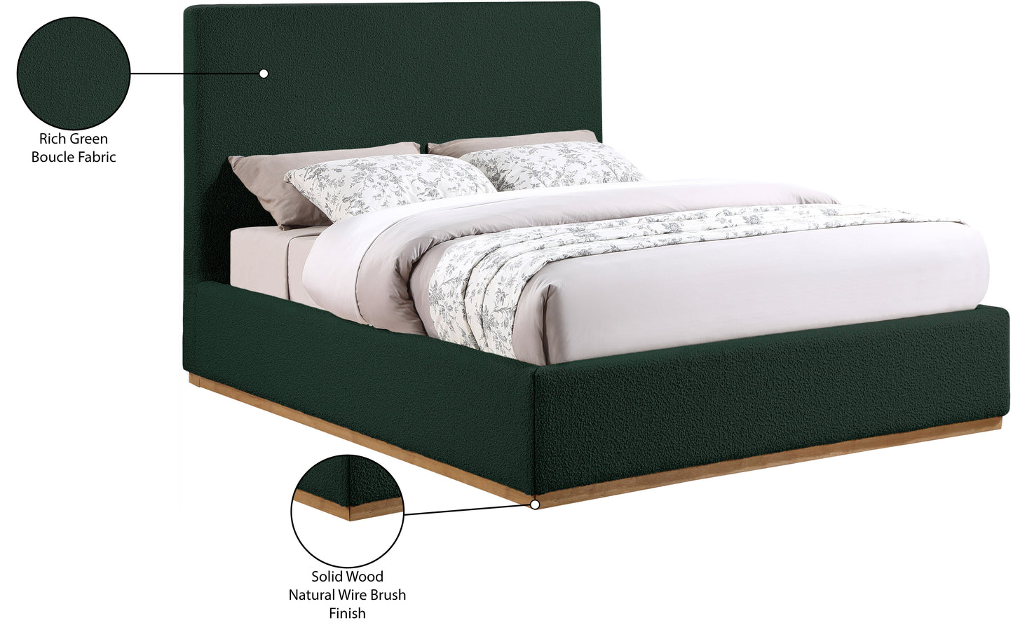stella green boucle fabric queen bed q