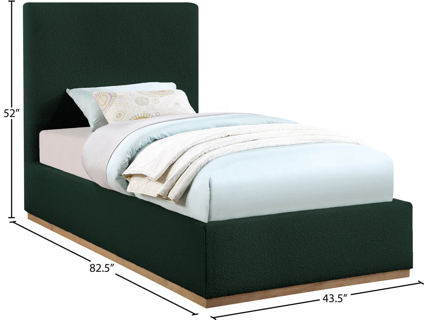 stella green boucle fabric twin bed t