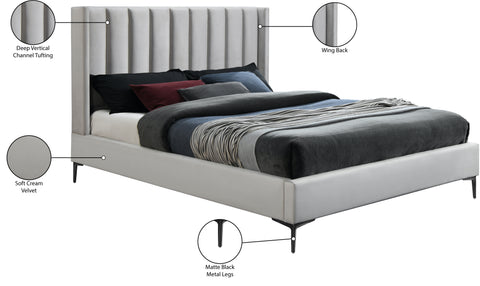 Nola Cream Velvet Upholstered Full Bed, 1 Piece