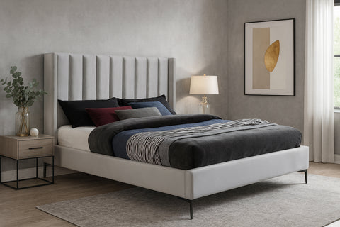 Nola Cream Velvet Upholstered Full Bed, 1 Piece
