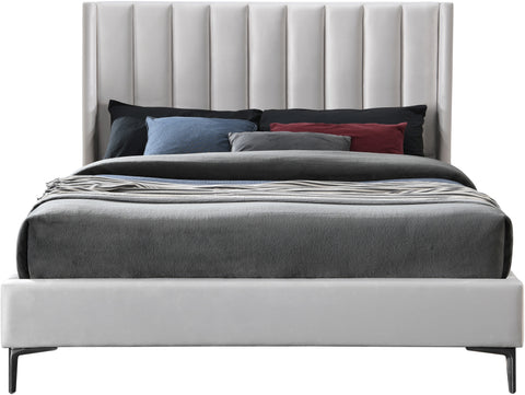 Nola Cream Velvet Upholstered Full Bed, 1 Piece