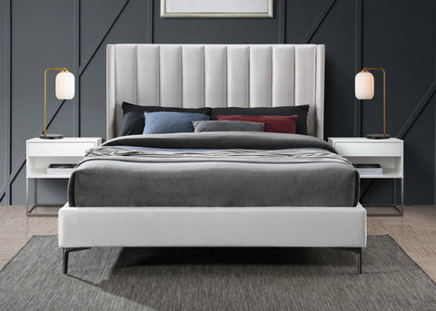 Nola Cream Velvet Upholstered Full Bed, 1 Piece