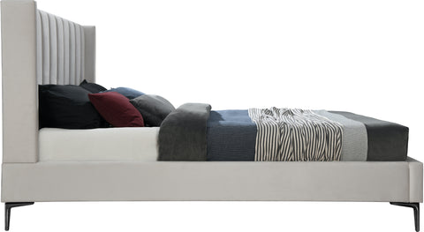 Nola Cream Velvet Upholstered Full Bed, 1 Piece