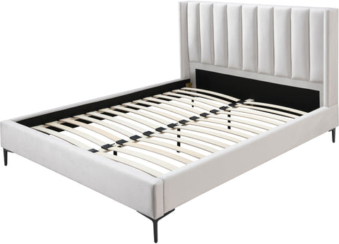 Nola Cream Velvet Upholstered Full Bed, 1 Piece
