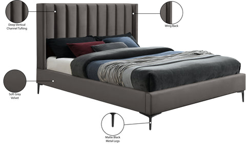 Nola Grey Velvet Upholstered Full Bed, 1 Piece