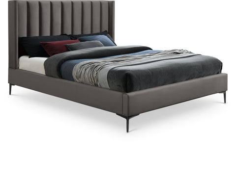 Nola Grey Velvet Upholstered Full Bed, 1 Piece