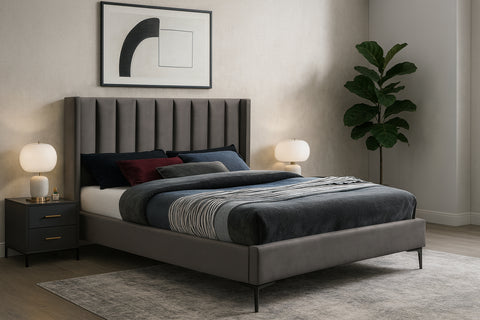 Nola Grey Velvet Upholstered Full Bed, 1 Piece