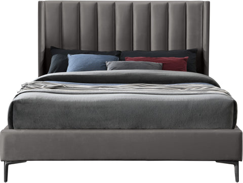 Nola Grey Velvet Upholstered Full Bed, 1 Piece