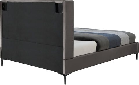 Nola Grey Velvet Upholstered Full Bed, 1 Piece