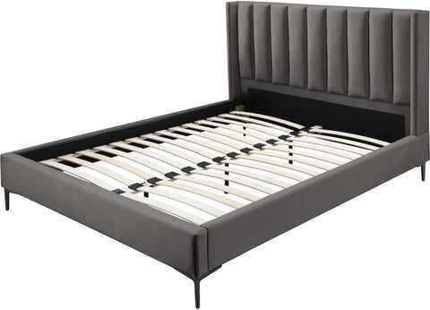 Nola Grey Velvet Upholstered Full Bed, 1 Piece