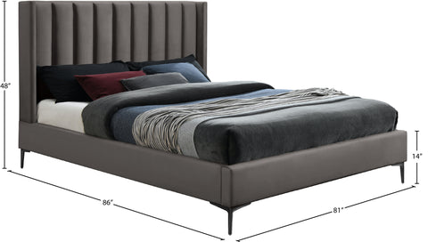 Nola Grey Velvet Upholstered King Bed, 1 Piece
