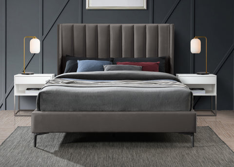 Nola Grey Velvet Upholstered King Bed, 1 Piece