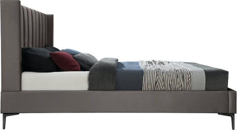 Nola Grey Velvet Upholstered King Bed, 1 Piece