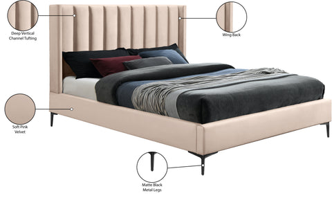 Nola Pink Velvet Upholstered Queen Bed, 1 Piece