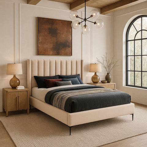 Nola Pink Velvet Upholstered Queen Bed, 1 Piece