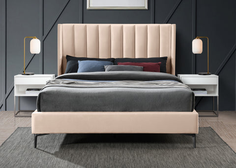 Nola Pink Velvet Upholstered Queen Bed, 1 Piece