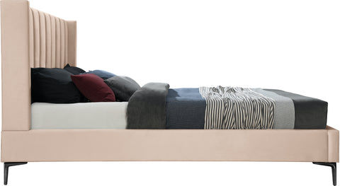 Nola Pink Velvet Upholstered Queen Bed, 1 Piece
