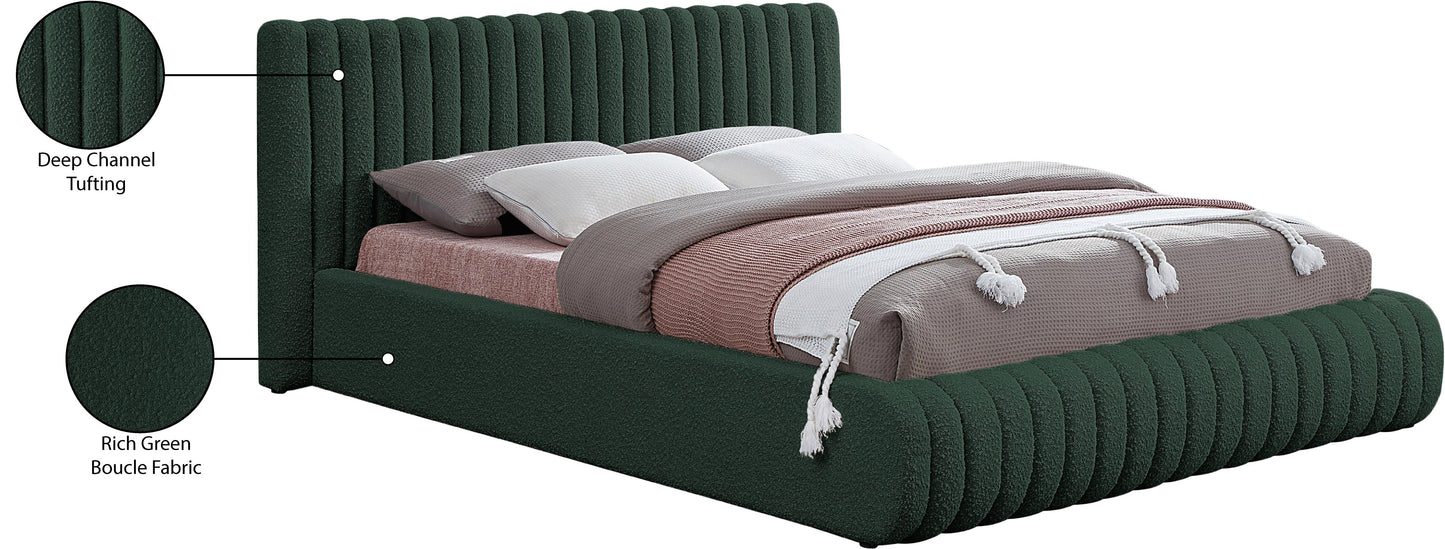 jax green boucle fabric queen bed q