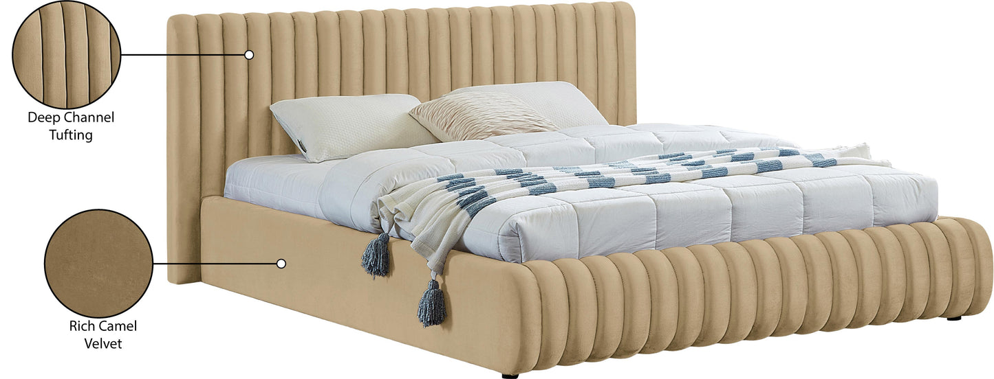 hailey camel velvet full bed f