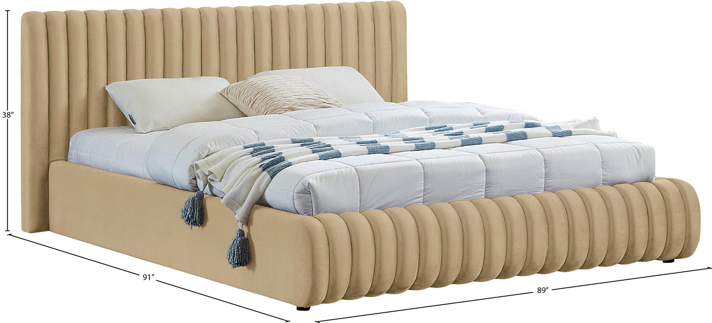 hailey camel velvet king bed k