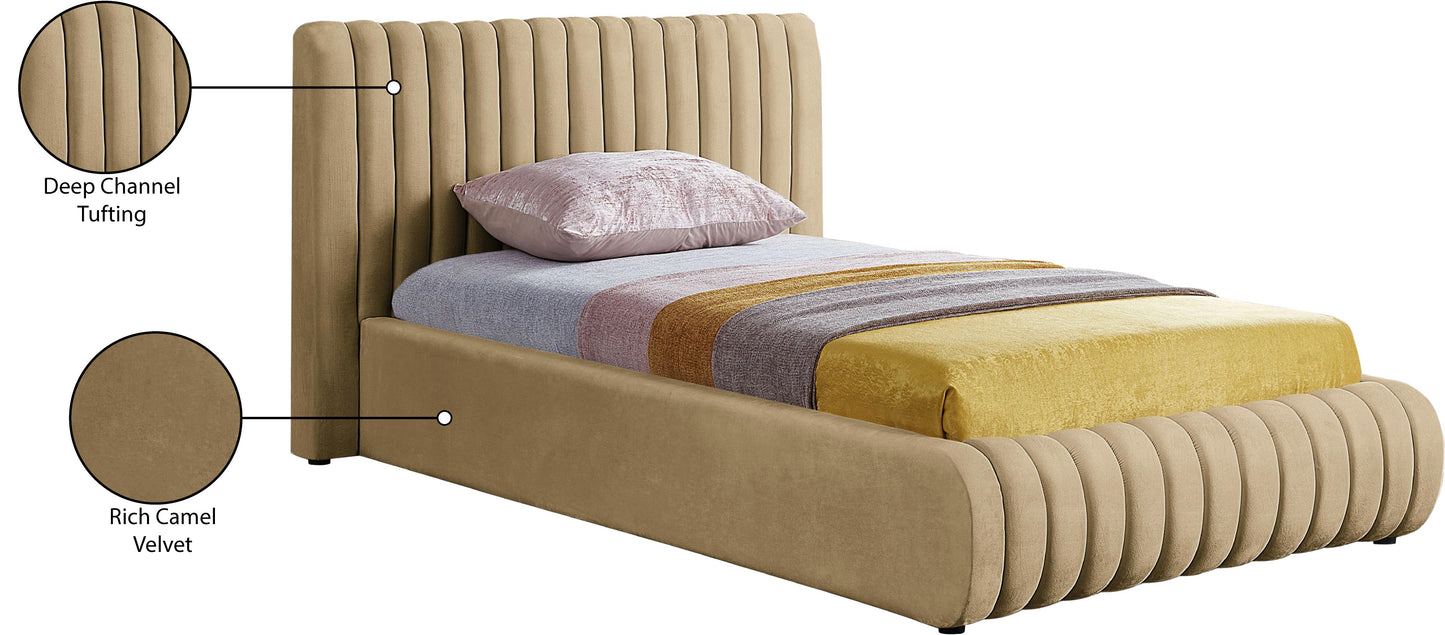 hailey camel velvet twin bed t