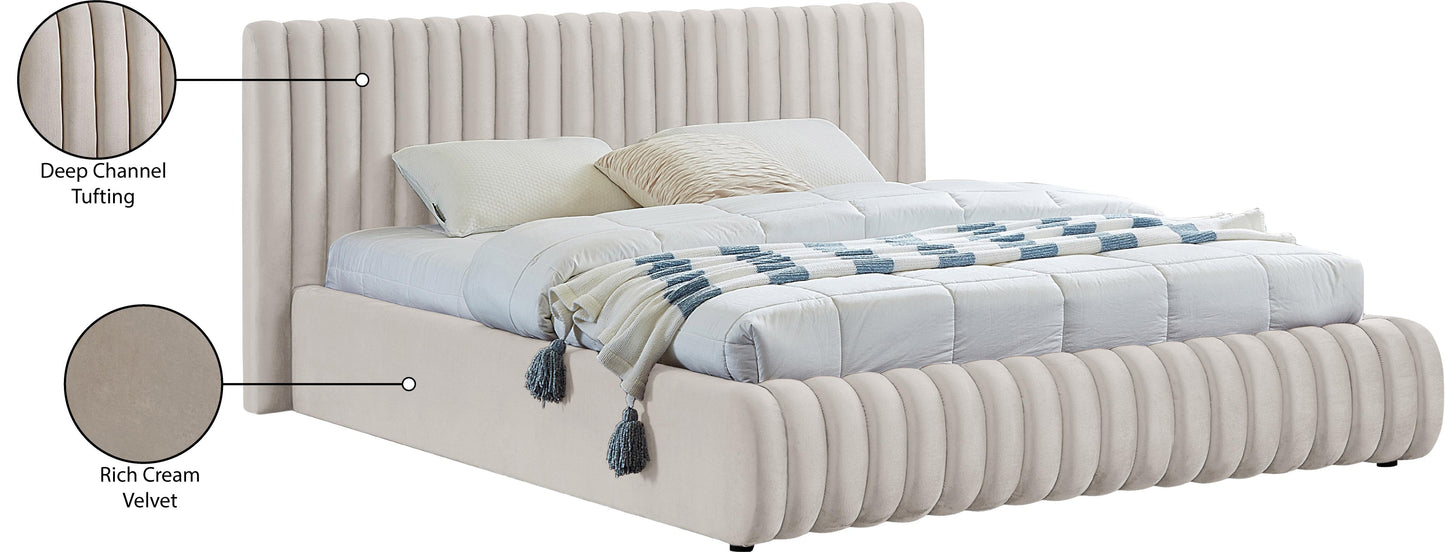 hailey cream velvet king bed k