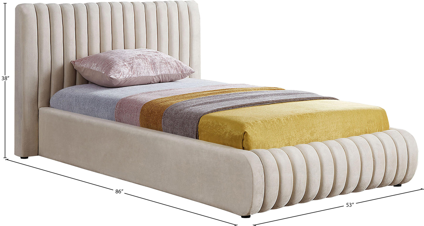 hailey cream velvet twin bed t