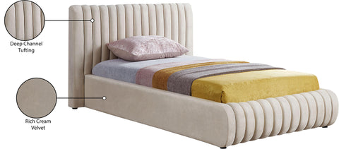 Hailey Cream Velvet Twin Bed T