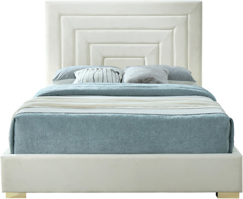 Isla Cream Velvet Queen Bed Q